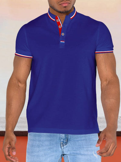 Casual Stripe Collar Polo Shirt Polos coofandystore Royal Blue S 