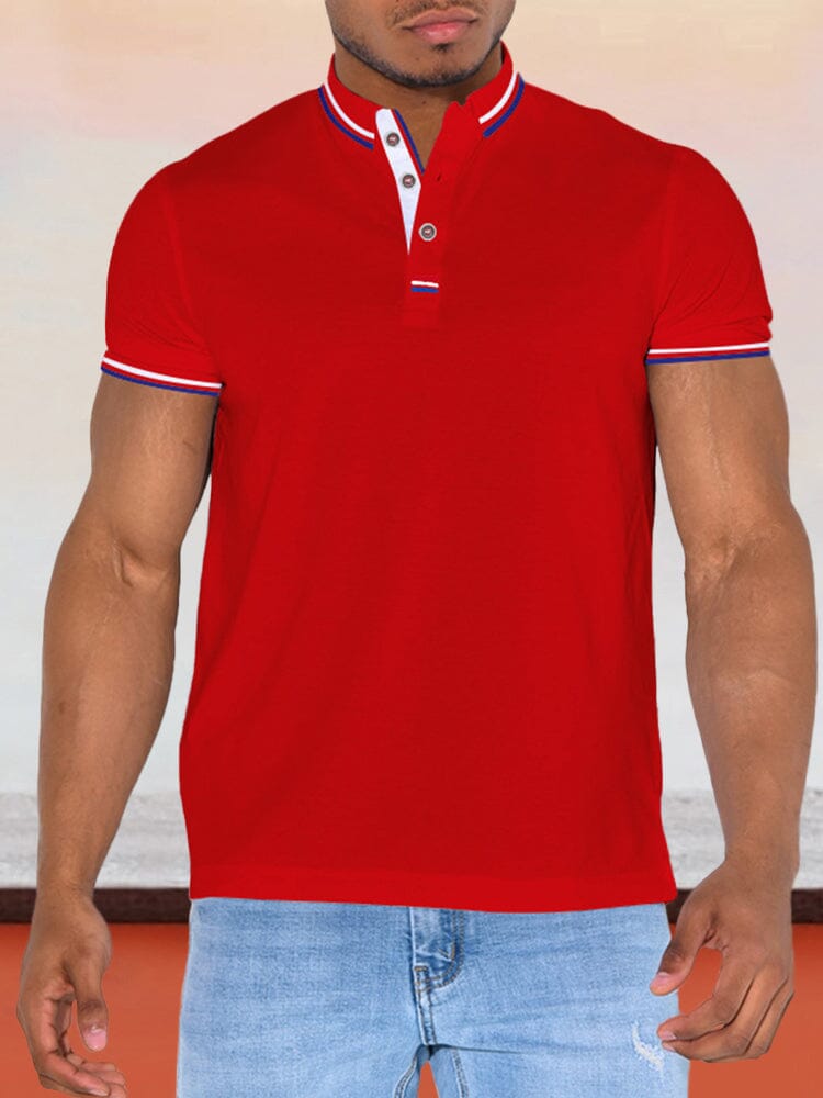 Casual Stripe Collar Polo Shirt Polos coofandystore Red S 