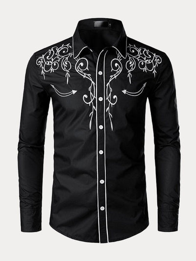 Embroidered Button Down Shirt Button-Down Shirts coofandystore Black S 