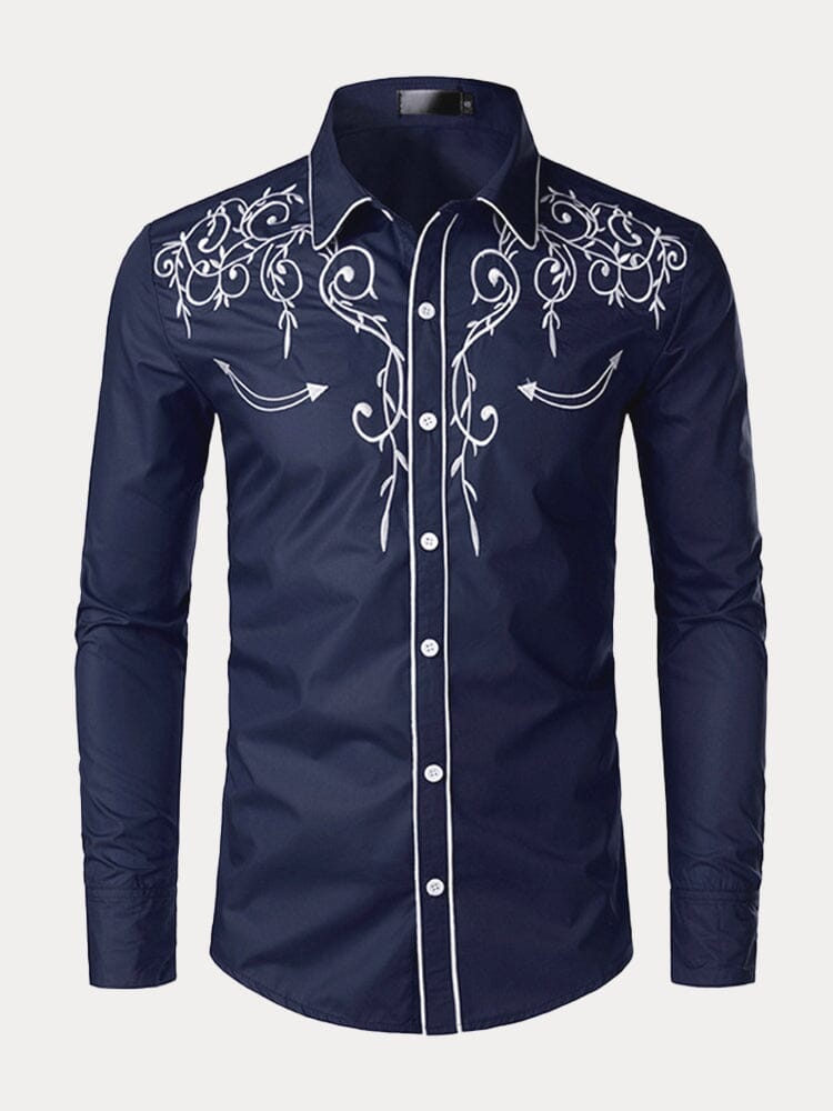 Embroidered Button Down Shirt Button-Down Shirts coofandystore Navy Blue S 