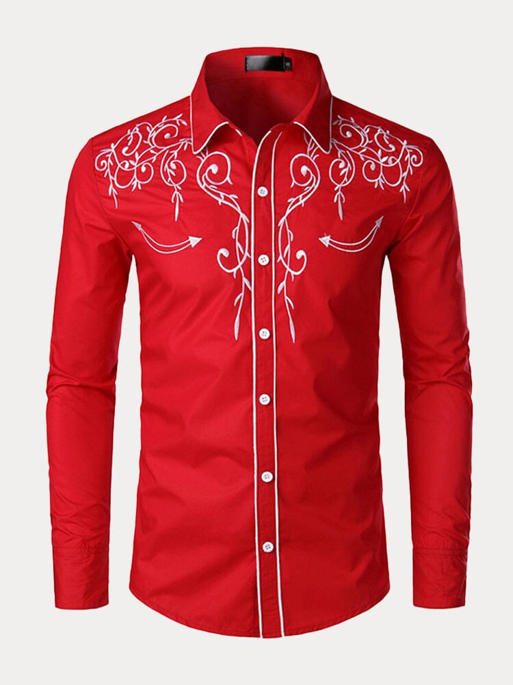 Embroidered Button Down Shirt Button-Down Shirts coofandystore Red S 