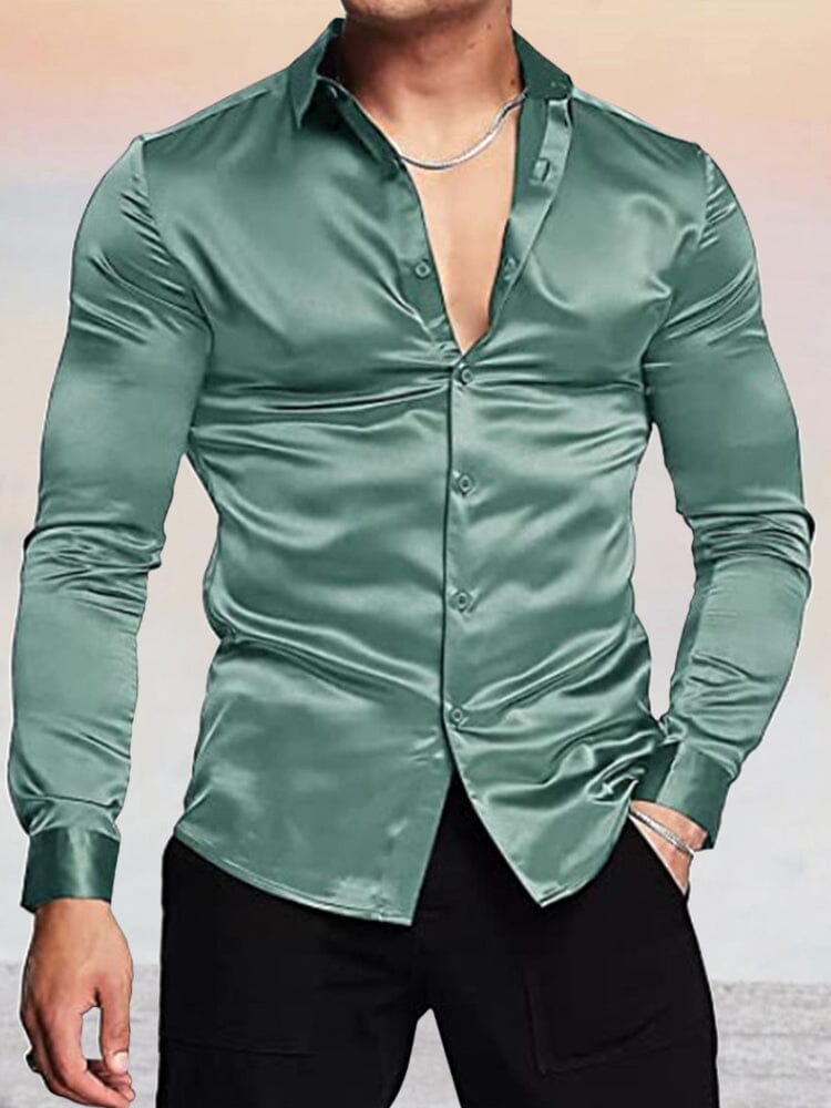 Long Sleeve Dress Shirt Shirts & Polos coofandystore Green S 