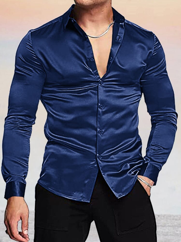 Long Sleeve Dress Shirt Shirts & Polos coofandystore Navy Blue S 