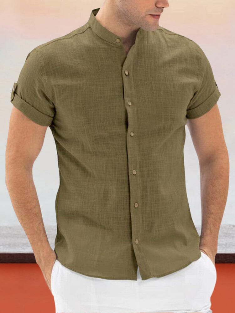 Cotton Linen Short Sleeve Shirt Shirts & Polos coofandystore Army Green S 