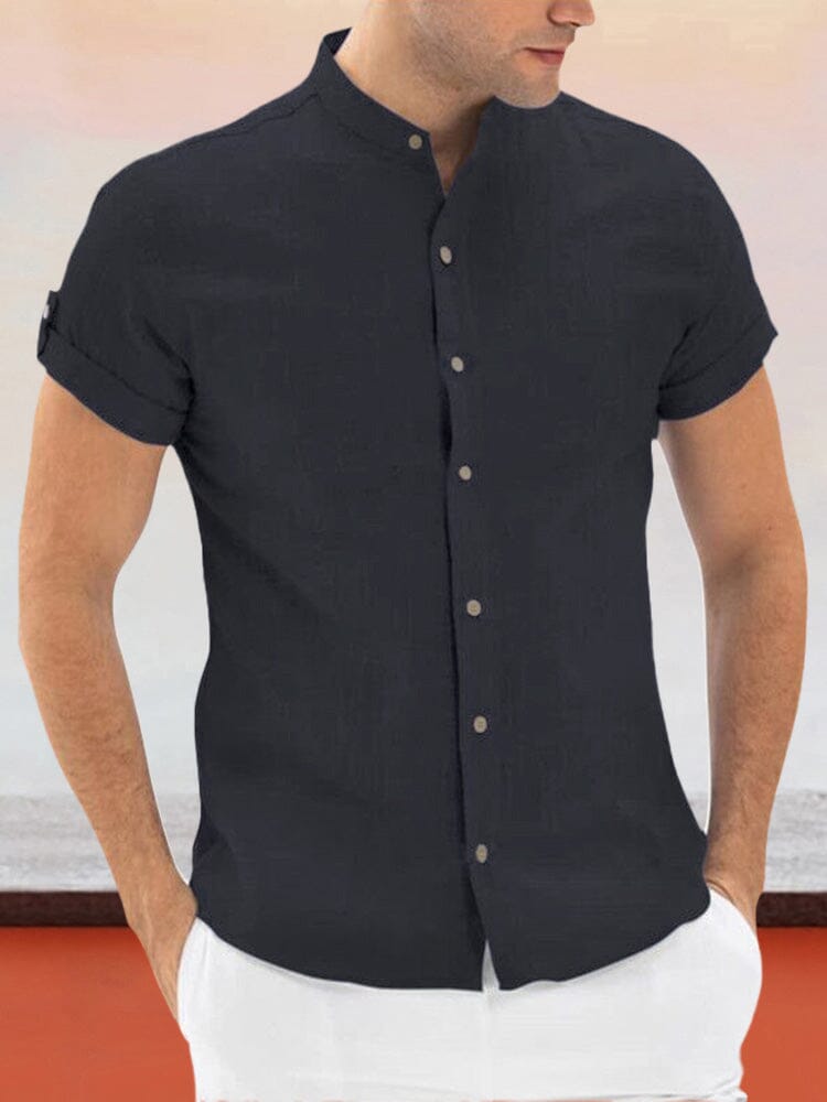 Cotton Linen Short Sleeve Shirt Shirts & Polos coofandystore Black S 