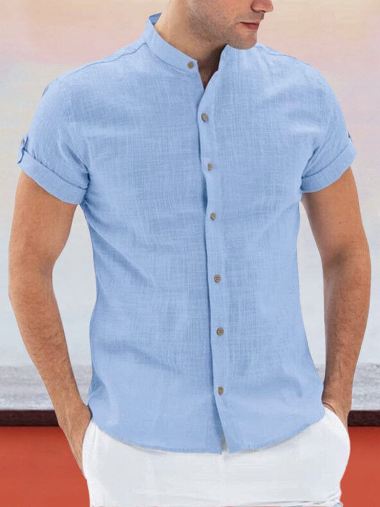 Cotton Linen Short Sleeve Shirt Shirts & Polos coofandystore Blue S 
