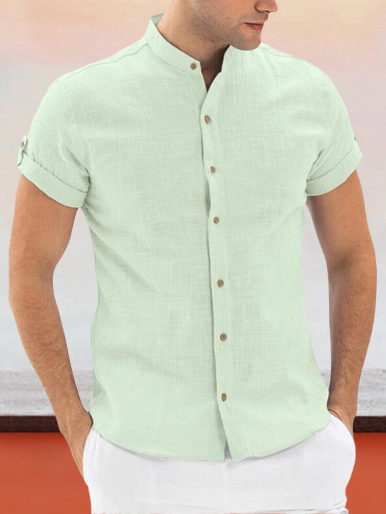 Cotton Linen Short Sleeve Shirt Shirts & Polos coofandystore Light Green S 