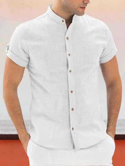 Cotton Linen Short Sleeve Shirt Shirts & Polos coofandystore White S 