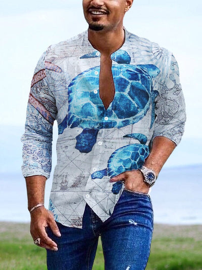 Casual Round Neck Printed Long Sleeve Shirt Shirts coofandystore PAT3 S 