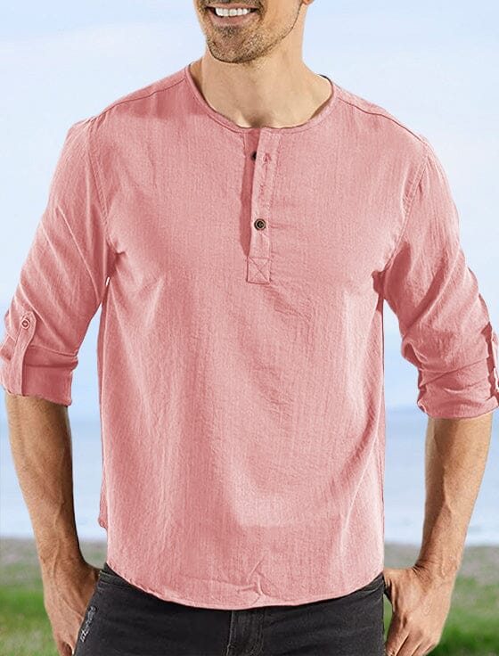 Cozy Solid Cotton Linen Button Shirt Shirts coofandystore Pink S 