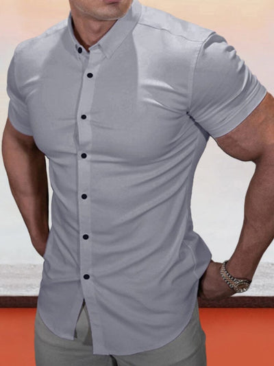 Classic Stretchy Button Shirt Shirts coofandystore Light Grey M 