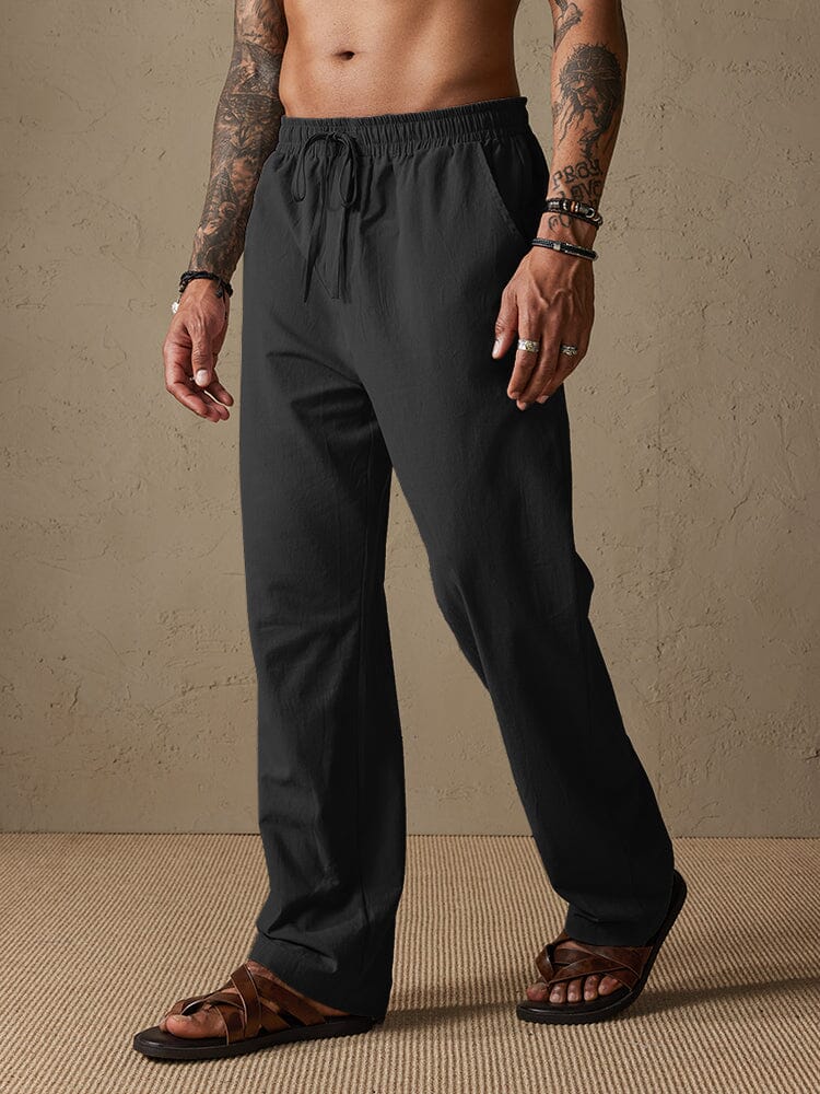 Cotton Solid Color Drawstring Pants Pants coofandystore Black S 