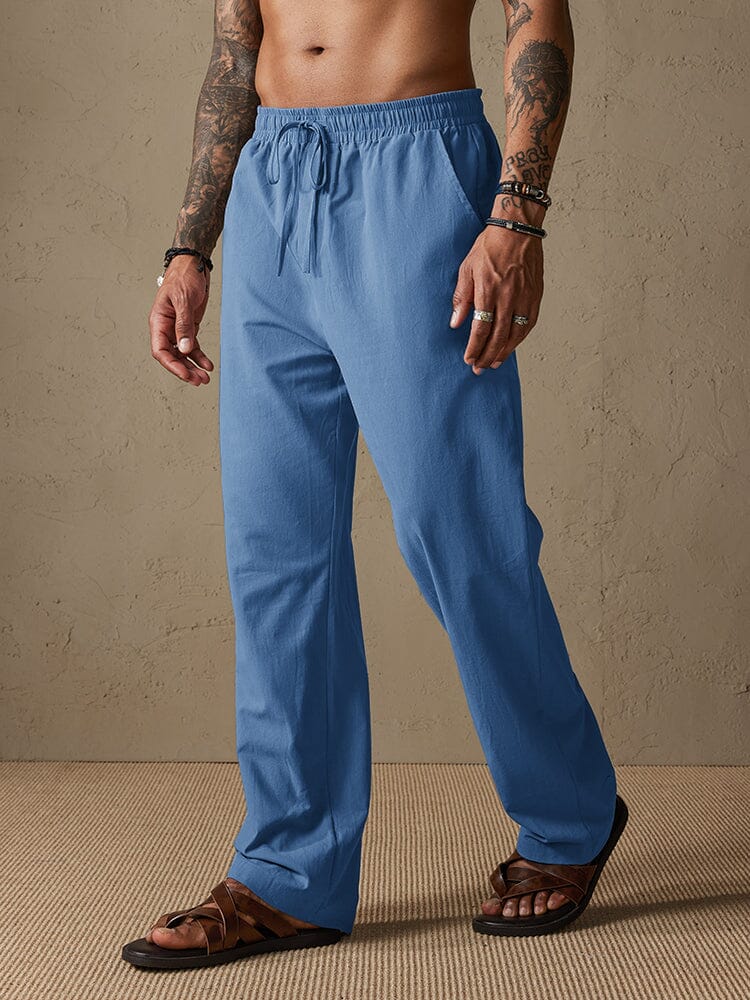 Cotton Solid Color Drawstring Pants Pants coofandystore Blue S 