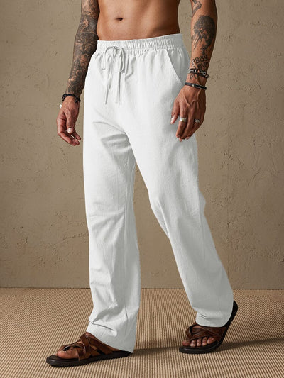 Cotton Solid Color Drawstring Pants Pants coofandystore White S 