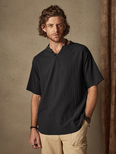 Cotton Linen Casual Short Sleeve Shirt Shirts & Polos coofandystore Black M 