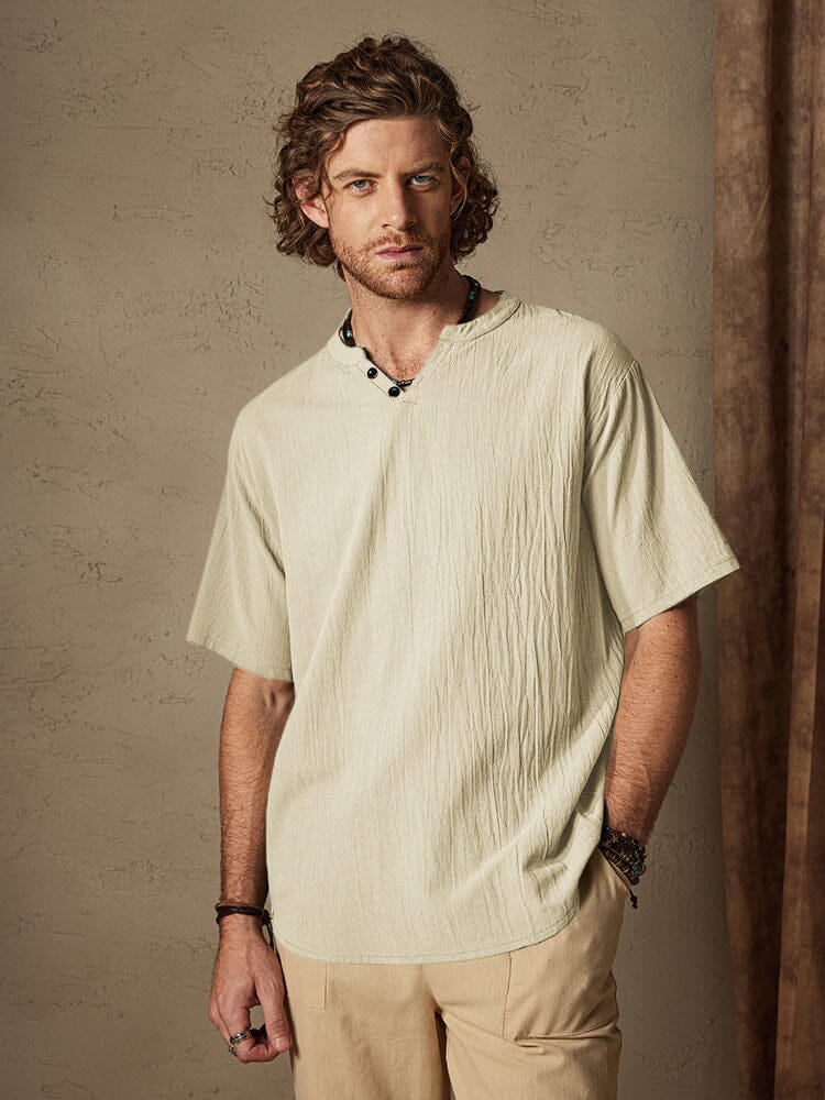 Cotton Linen Casual Short Sleeve Shirt Shirts & Polos coofandystore Cream M 