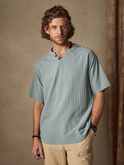Cotton Linen Casual Short Sleeve Shirt Shirts & Polos coofandystore Grey M 