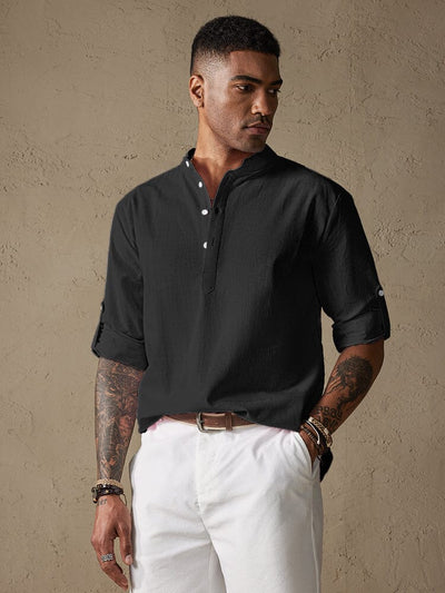 Cotton Long Sleeve Shirt Shirts & Polos coofandystore Black M 