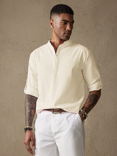 Cotton Long Sleeve Shirt Shirts & Polos coofandystore Khaki M 