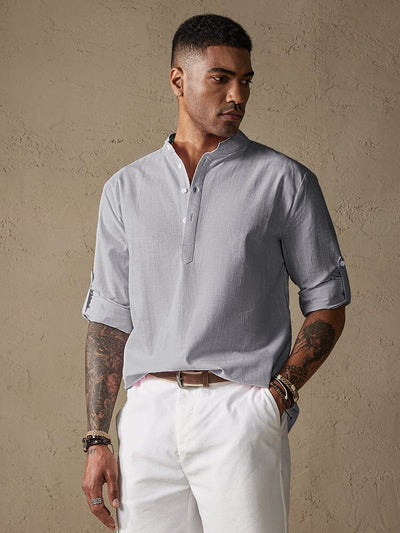 Cotton Long Sleeve Shirt Shirts & Polos coofandystore Grey M 