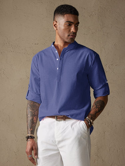 Cotton Long Sleeve Shirt Shirts & Polos coofandystore Navy Blue M 