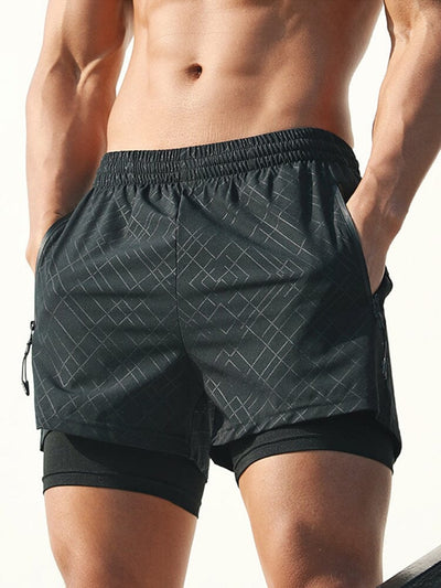 Quick-drying Double Layers Sports Beach Shorts Shorts coofandystore Black S 