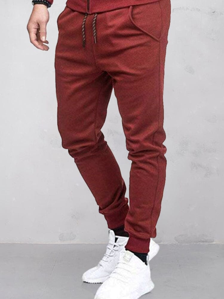 Solid Casual Beam Feet Sports Pants Pants coofandystore Wine Red M 