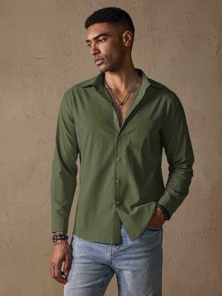 Cotton Linen Long Sleeve Casual Shirt Shirts coofandystore Army Green S 