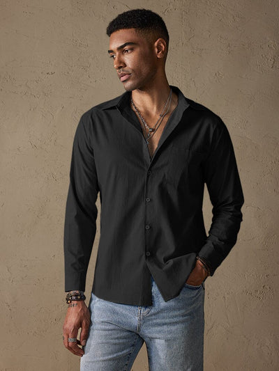 Cotton Linen Long Sleeve Casual Shirt Shirts coofandystore Black S 