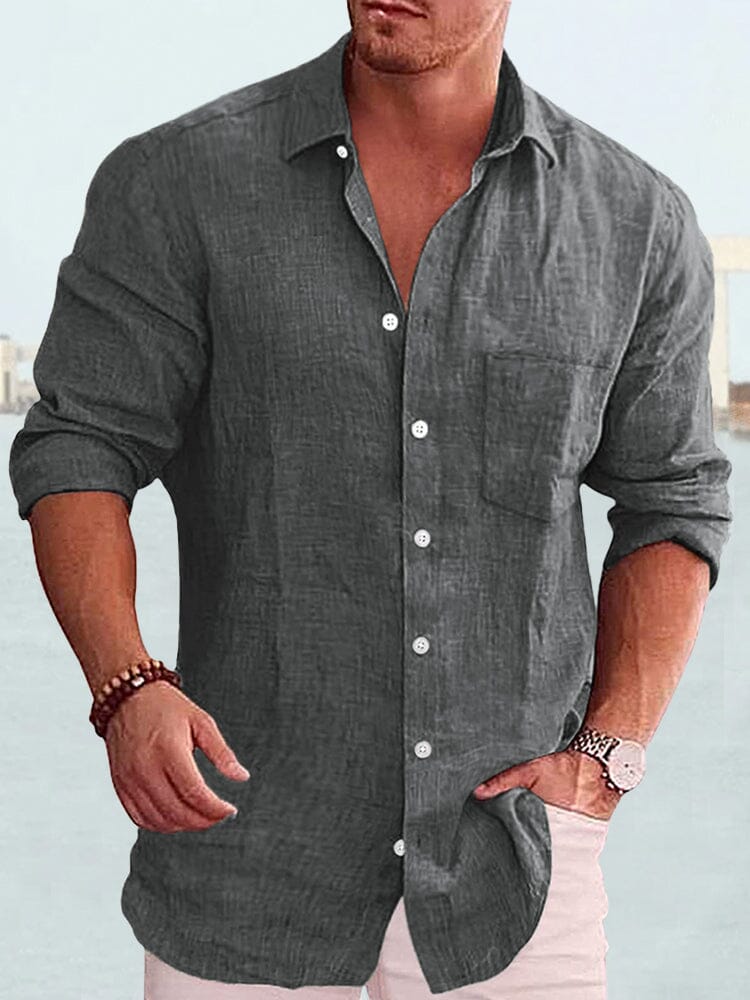 Cotton Linen Long Sleeve Shirt Shirts coofandystore Dark Grey S 