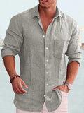 Cotton Linen Long Sleeve Shirt Shirts coofandystore Light Grey S 