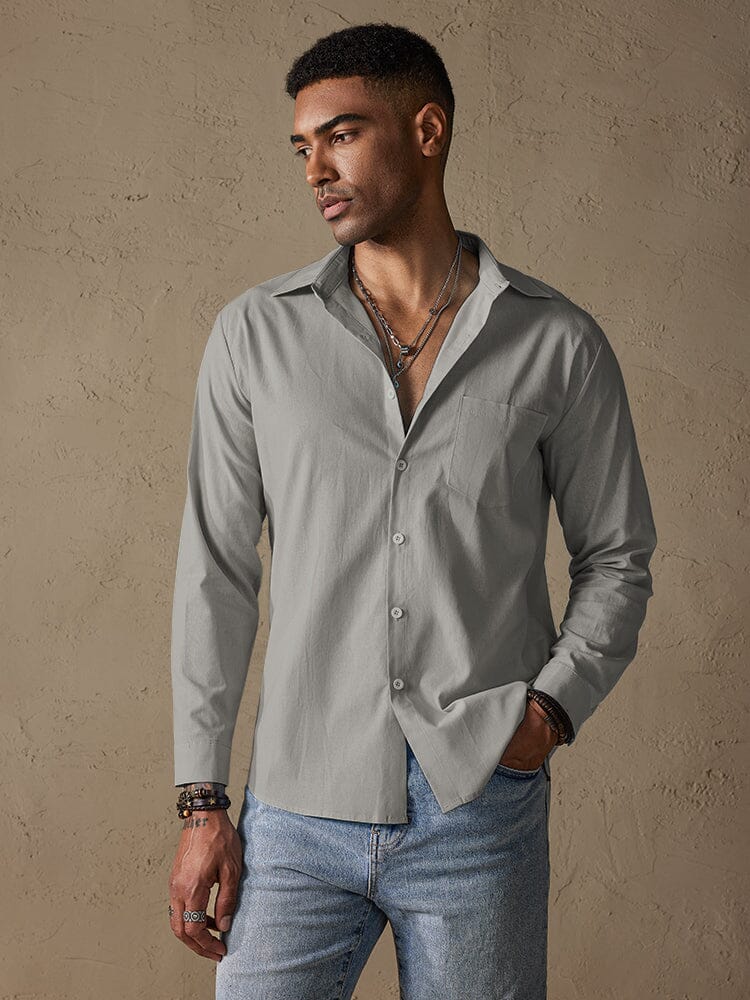 Cotton Linen Long Sleeve Casual Shirt Shirts coofandystore Light Grey S 