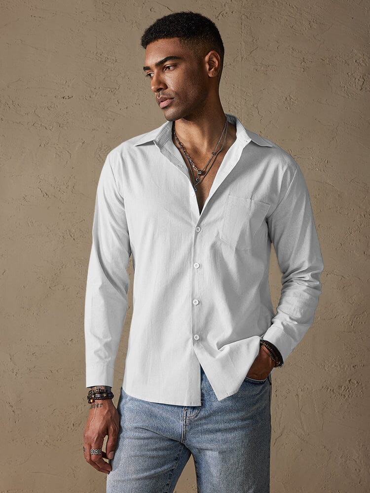 Cotton Linen Long Sleeve Casual Shirt Shirts coofandystore White S 