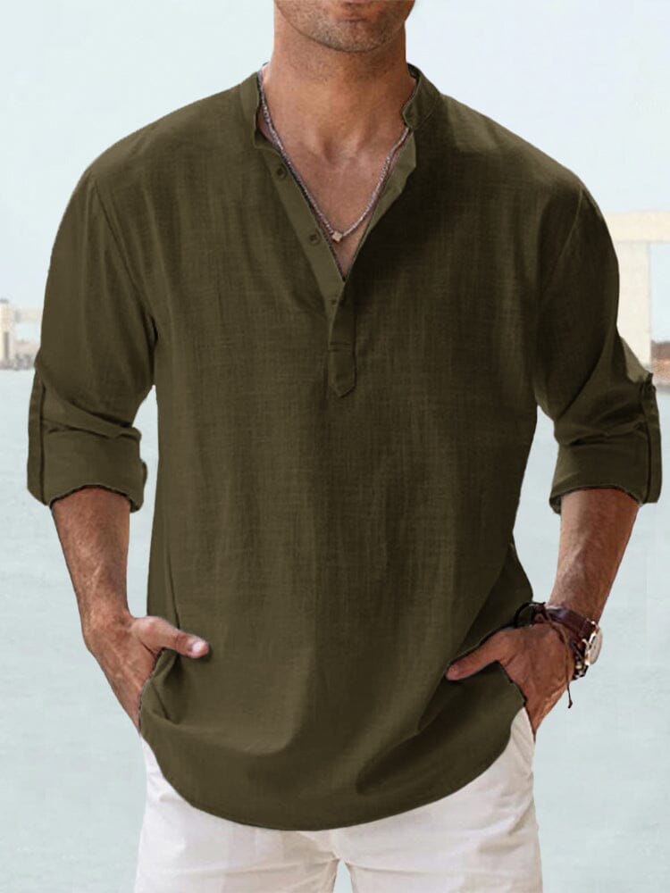 Cotton Linen Long Sleeve Shirt - Lightweight & Breathable - Work