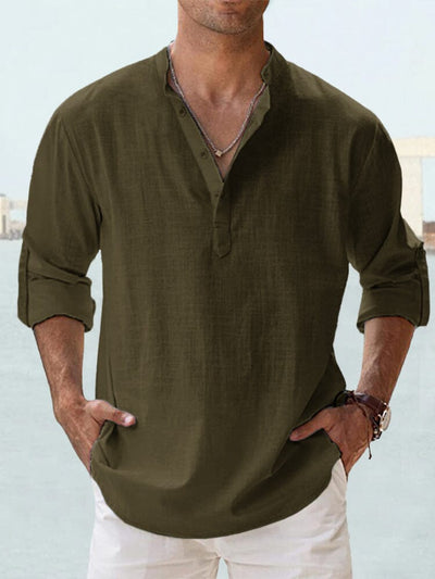 Cotton Linen Casual Long Sleeve Shirt Shirts coofandystore Army Green S 