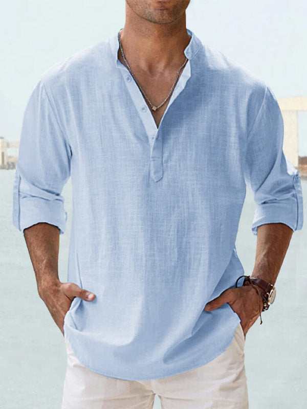 Cotton Linen Casual Long Sleeve Shirt Shirts coofandystore Light Blue S 