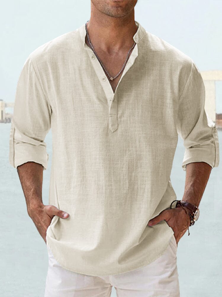 Cotton Linen Long Sleeve Shirt - Lightweight & Breathable - Work