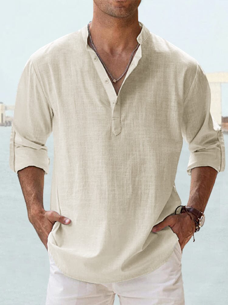 Cotton Linen Casual Long Sleeve Shirt Shirts coofandystore Cream S 