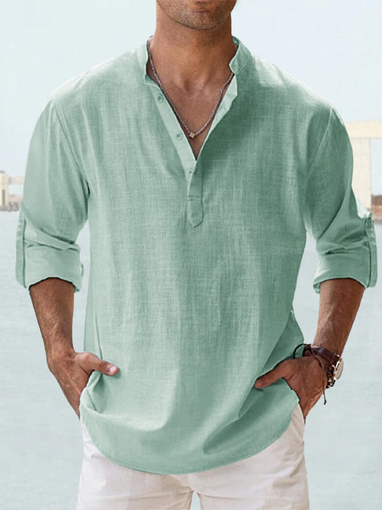 Cotton Linen Casual Long Sleeve Shirt Shirts coofandystore Green S 