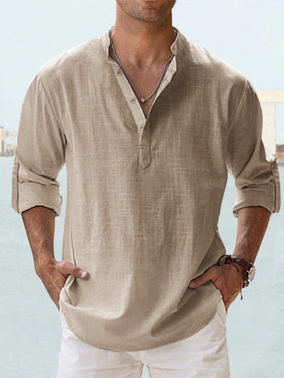 Cotton Linen Casual Long Sleeve Shirt Shirts coofandystore Khaki S 