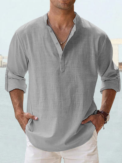 Cotton Linen Casual Long Sleeve Shirt Shirts coofandystore Grey S 
