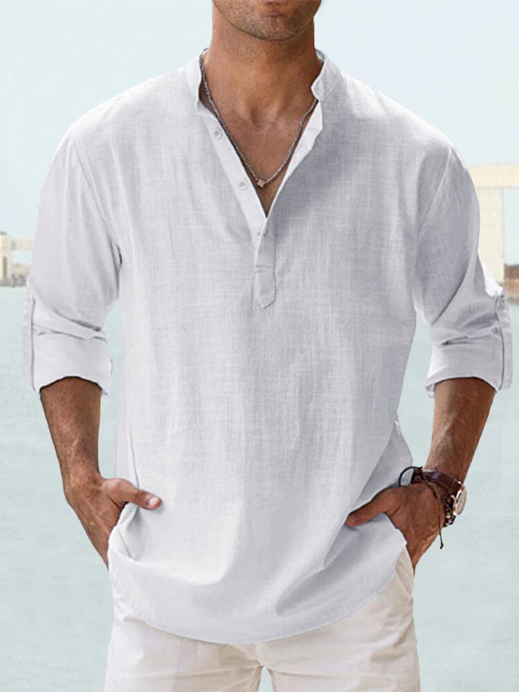 Cotton Linen Casual Long Sleeve Shirt Shirts coofandystore White S 