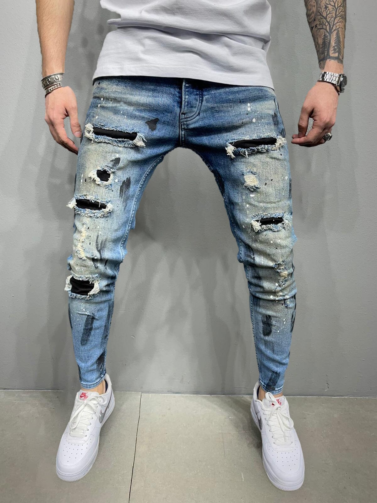 Slim Fit Stretchy Torn Jeans Pants coofandystore Gradient Blue XS 