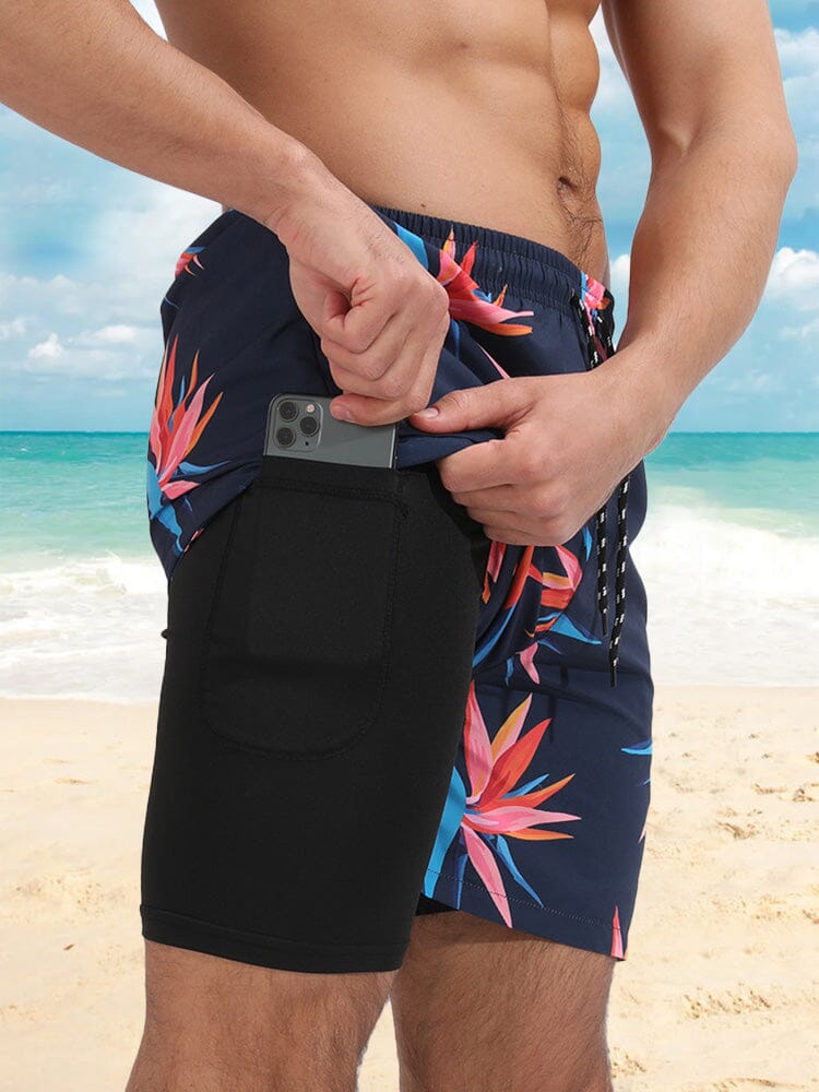 Hawaiian Printed Quick-drying Double Layers Beach Shorts Shorts coofandystore PAT4 S 