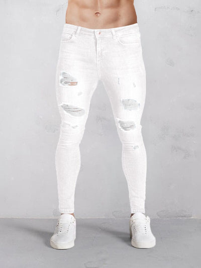 Casual Slim Fit Torn Jeans Pants coofandystore White S 