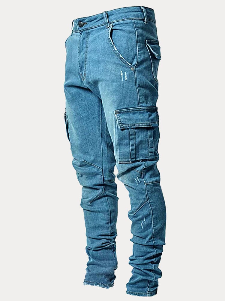 Casual Multi Pockets Jeans Pants coofandystore Dark Blue S 