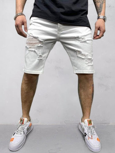 Stylish Torn Denim Shorts Shorts coofandystore White S 