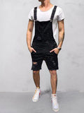 Torn Denim Overalls Shorts Shorts coofandystore Black S 