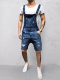 Torn Denim Overalls Shorts Shorts coofandystore Blue S 