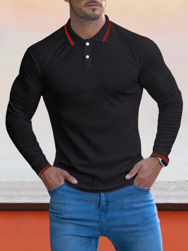 Cozy Stripe Collar Polo Shirt Polos coofandystore Black M 
